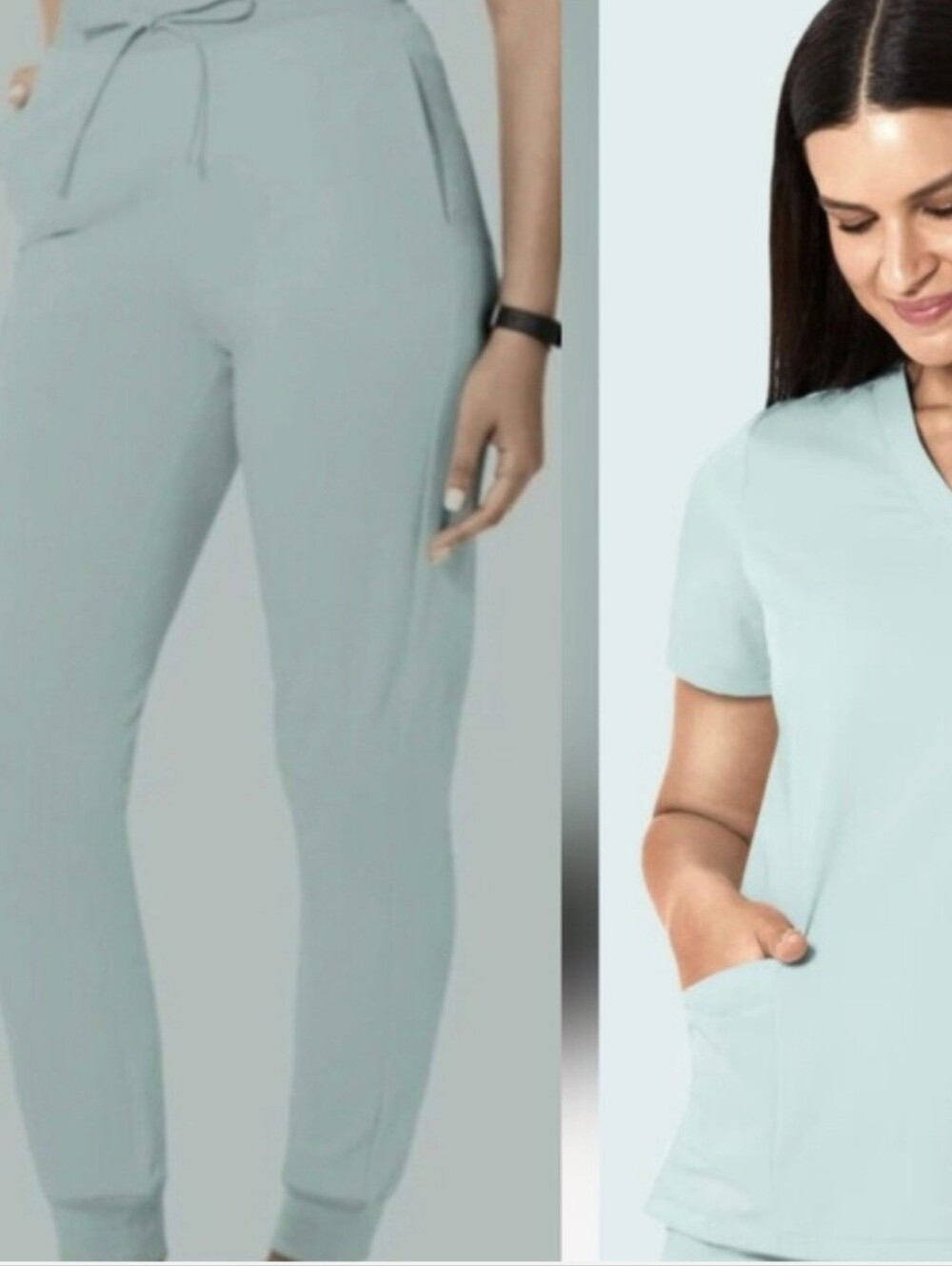 Mandala Sterling Blue Jogger Scrub Pants & V-neck 2-Pocket Top XS & S